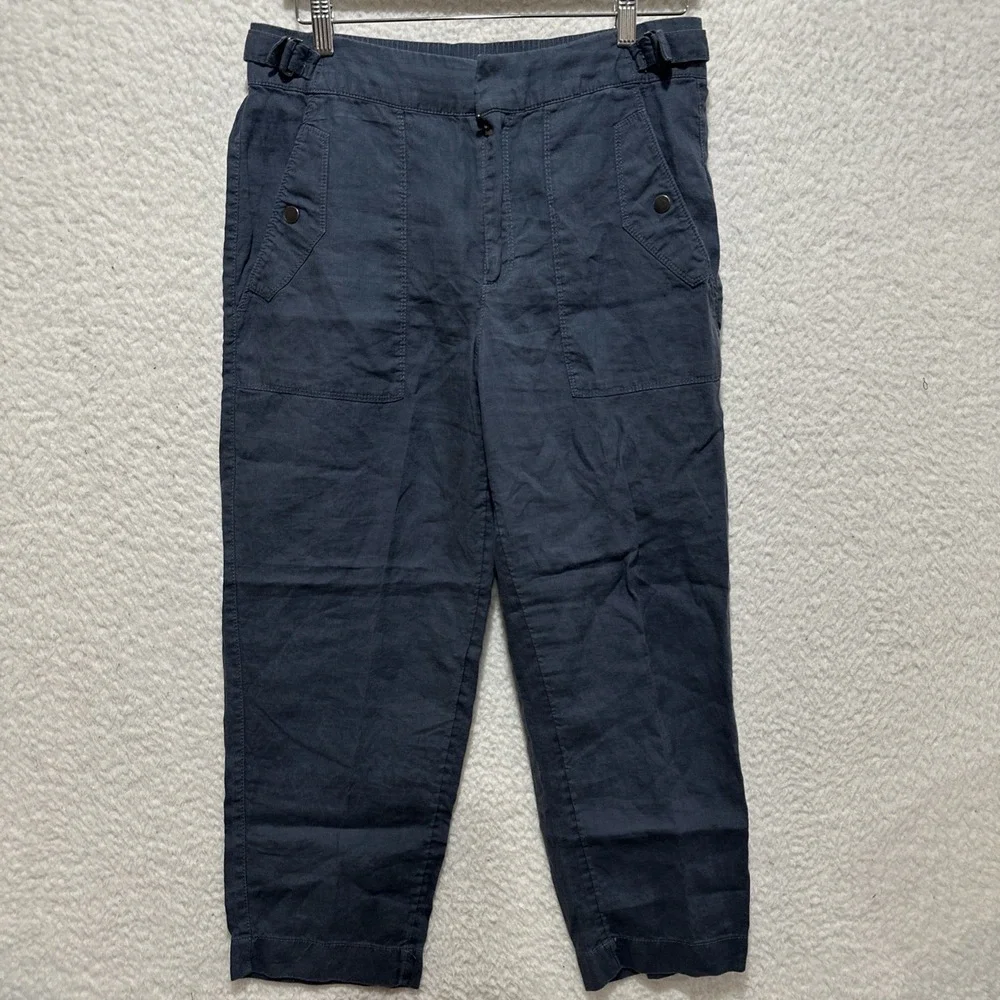 Athleta Voyager Women's Cropped Pants Size 10 Gray 100%‎ Linen Strap Waist